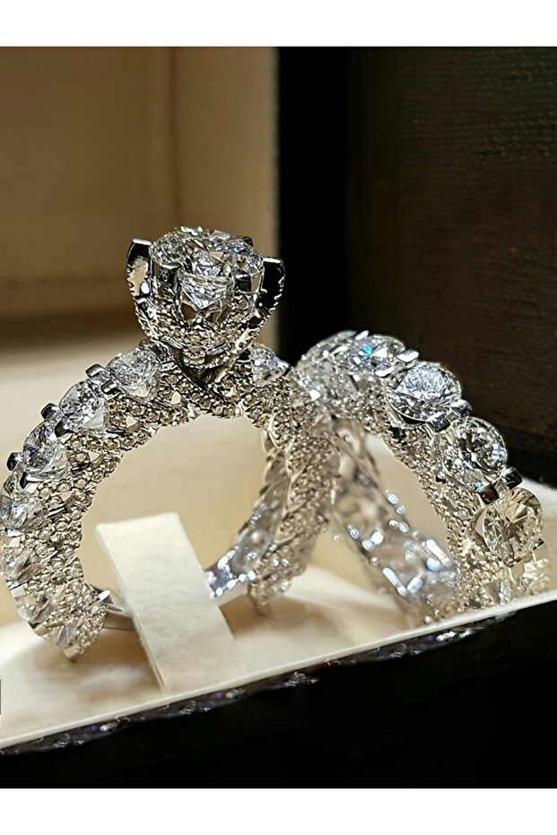 Pack of 2 - Zirconia Inlaid Rings