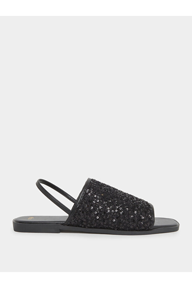 Black Sequin Flat Sandals - 1