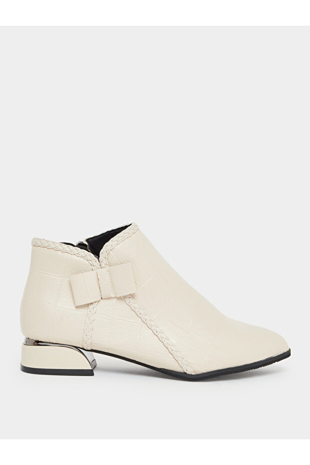 Women Beige Textured Embossed Ankle Boots