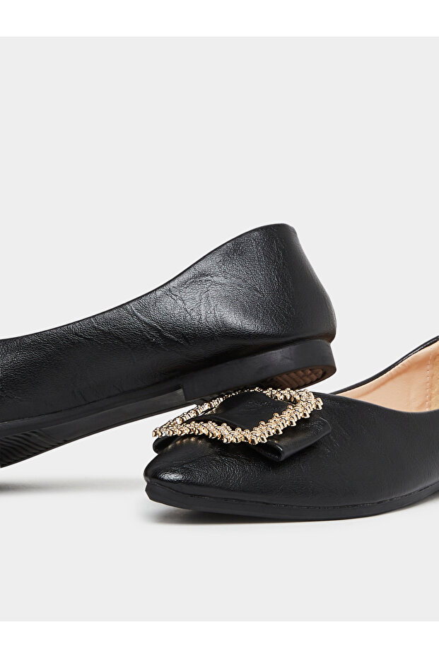 Solid Square Buckle Flats Shoes - 3