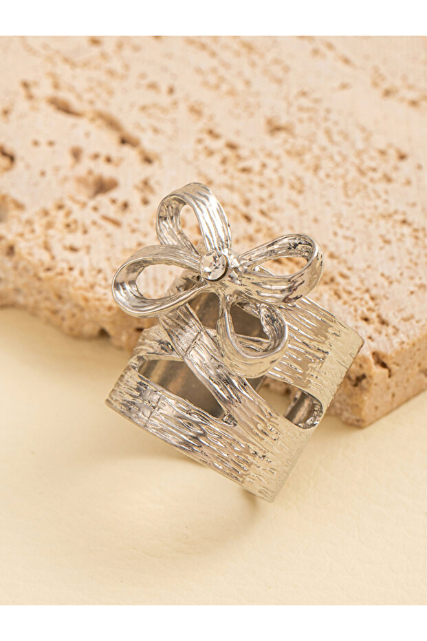 خاتم فضي مفتوح على شكل فيونكة - 4