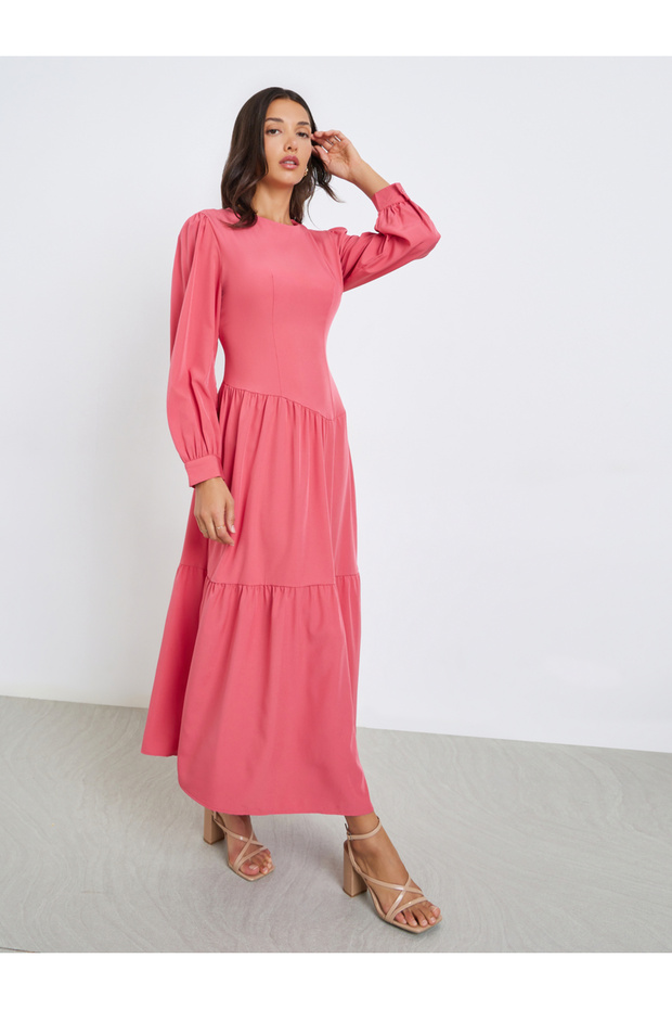 Women Solid Tiered Maxi Dress