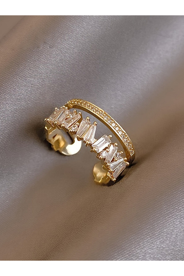 Gold Open Ring with Baguette Crystals