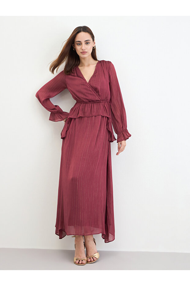 Ruffled Flare Wrap Front Maxi Dress