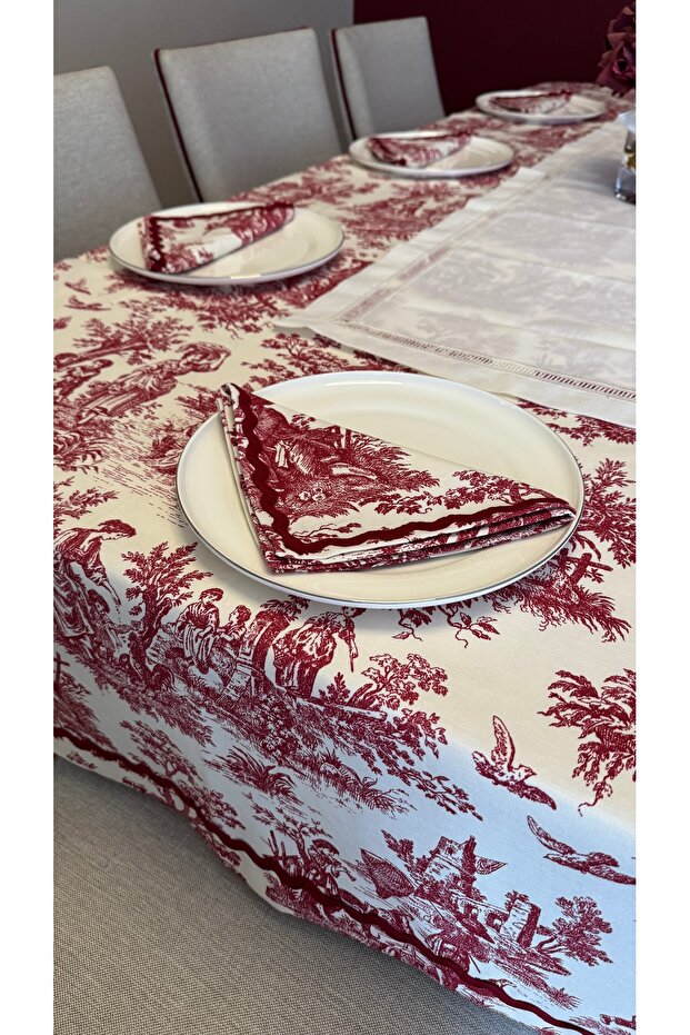 Patterned Tablecloth Set Claret Red - 2