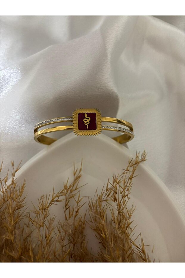 Snake Detailed Steel Cuff Bracelet
