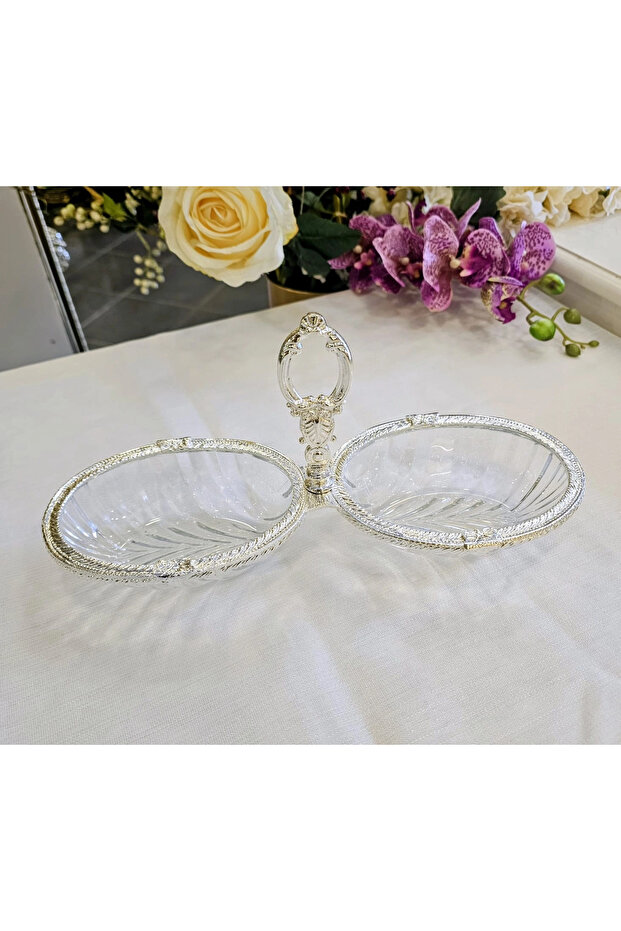 1 Piece 2-Section Cast Metal Frame Cookie Plate with Silver Details