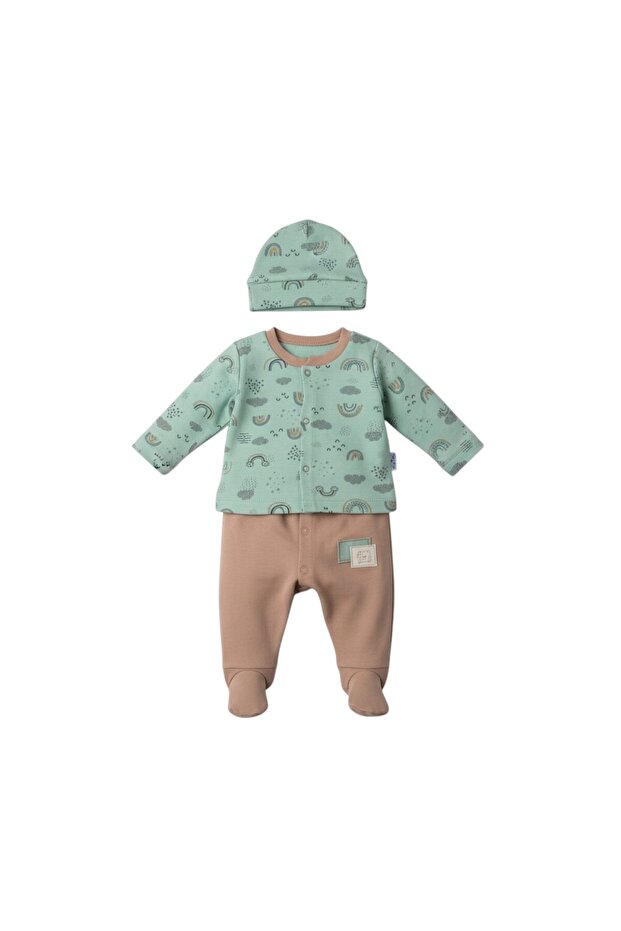 بذلة أطفال مع قبعة منقوشة بنقش السحاب - 5