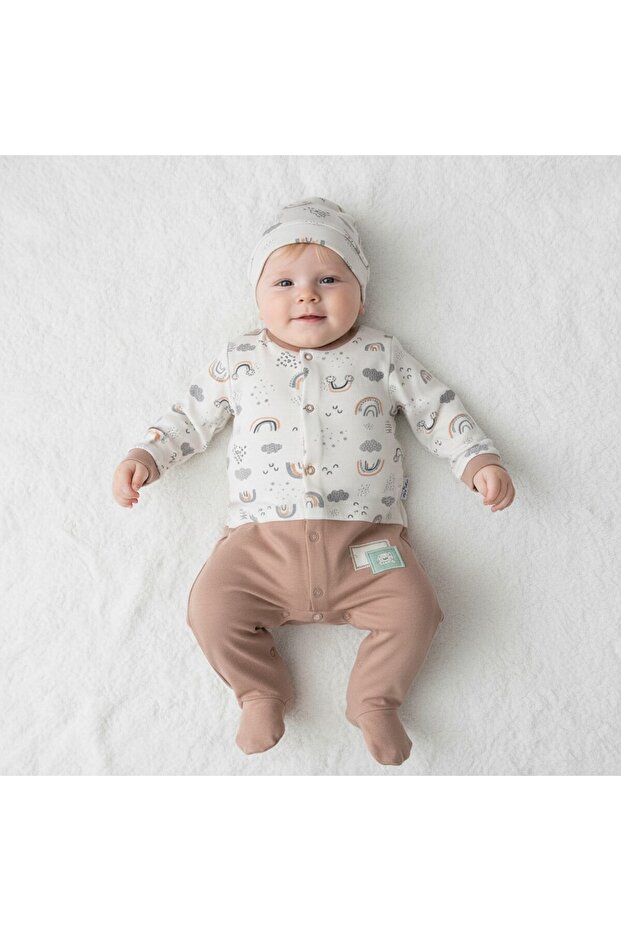 بذلة أطفال مع قبعة منقوشة بنقش السحاب - 2