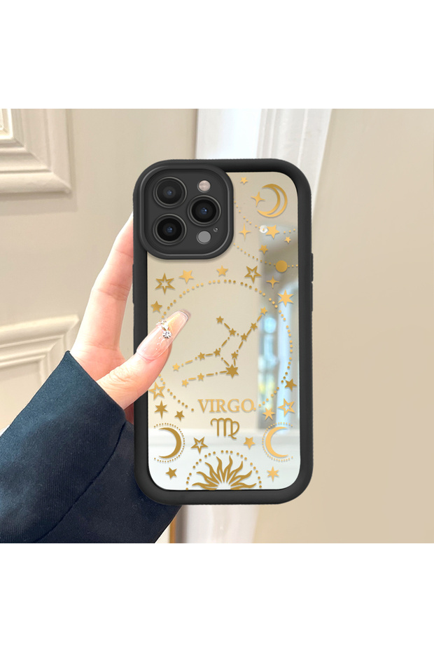 iPhone 14 Pro Compatible Anti-Fall Silicone Phone Case with Zodiac Mirror