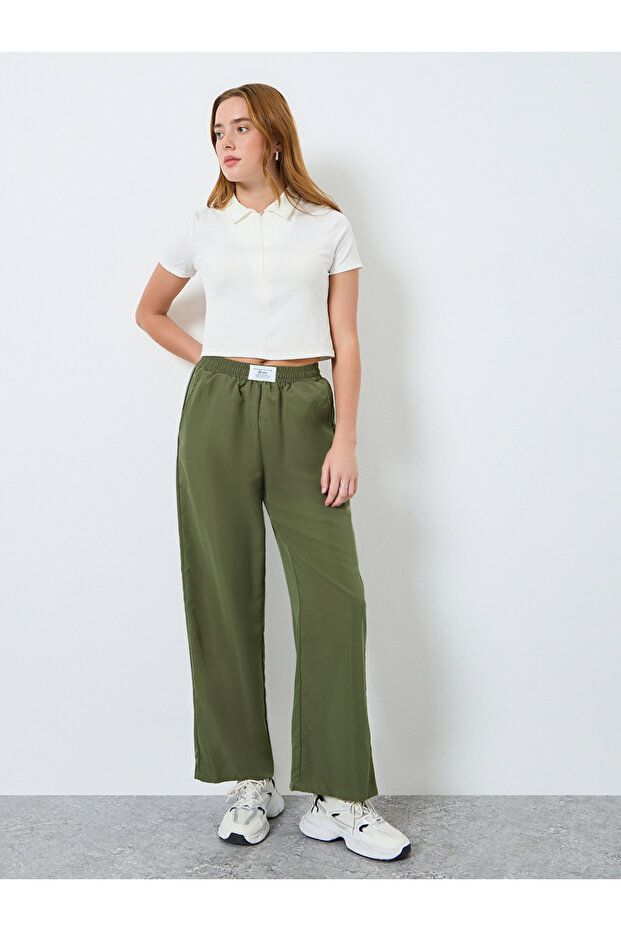 Women Olive Green Wide Leg Trousers