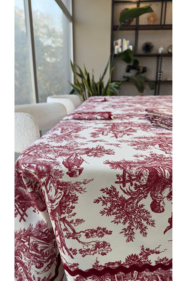 Patterned Tablecloth Burgundy - 3