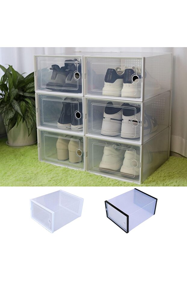 مجموعة من 4 صناديق أحذية بلاستيكية قابلة للتكديس وصندوق عرض قابل للطي - 4