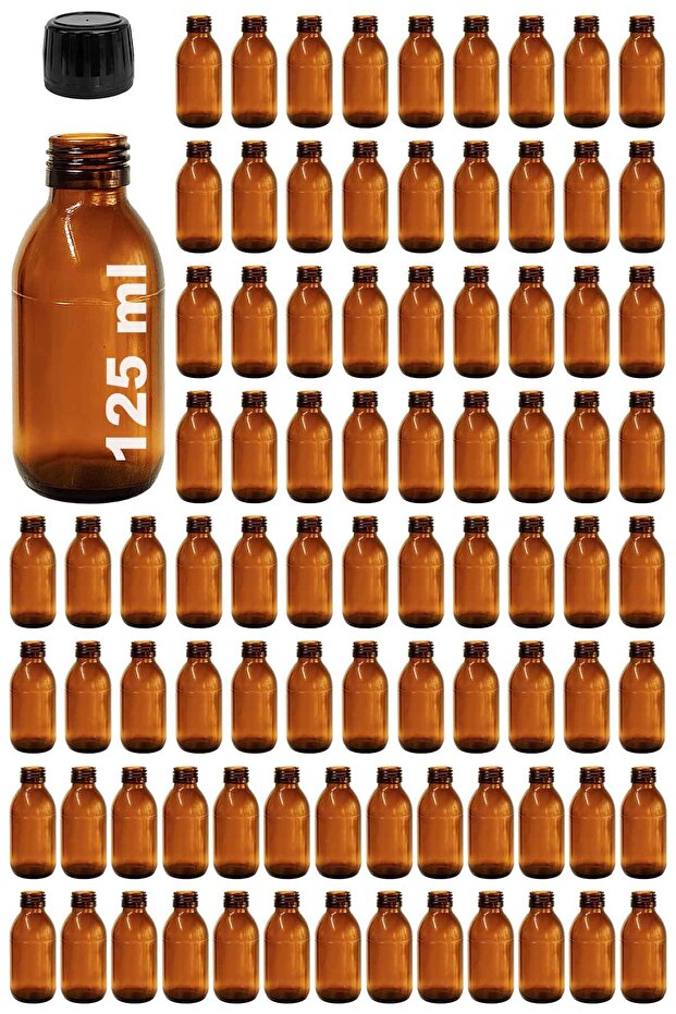 125 ml Round Medicine Syrup Bottle 125 Cc Amber Brown Glass Bottle with Lockable Black Cap 86 Pieces