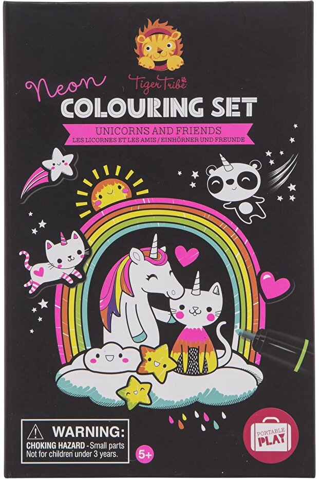 Neon Colouring Set - Unicorn & Friends Designed Craft Kit Portable Play Ages 5+ Years