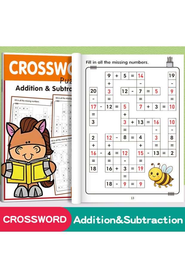 1pcs book 32 Pages Crossword Puzzles Addition Subtraction Math Workbook For 3-8 Ages