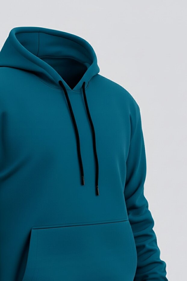Erkek Rahat Basic Mint Kapşonlu Sweatshirt - 4