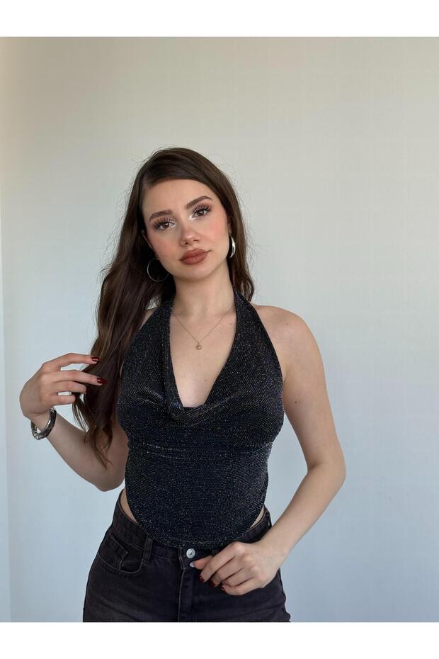 Sırt Dekolteli Simli Bluz - 4