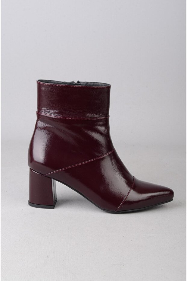 Seç 1206 Genuine Leather Heel-Style Women's Boots (Heel Height: 6 cm) Burgundy Patent Leather