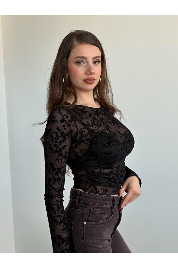 Güpürlü Transparan Bluz - 2