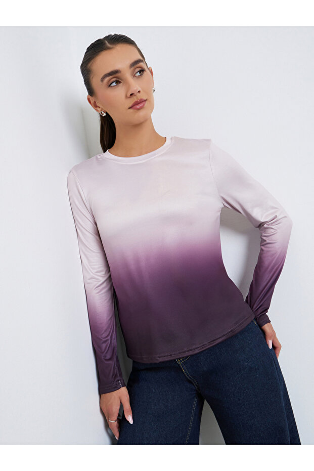 Women Ombre Look Long Sleeve T-Shirt