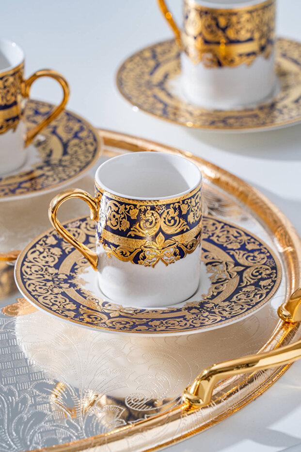 Cecily 24K Gold Detailed 6-Person Porcelain Coffee Cup Set - 90 ml