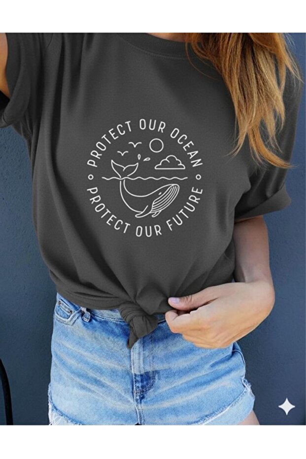 Protect Our Ocean Printed Women's Basic T-Shirt
