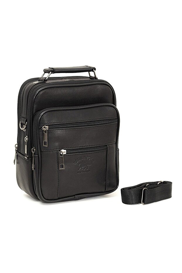 Men's Genuine Leather Steel Case Zippered Hand and Shoulder Bag (18X22 cm) - Black
