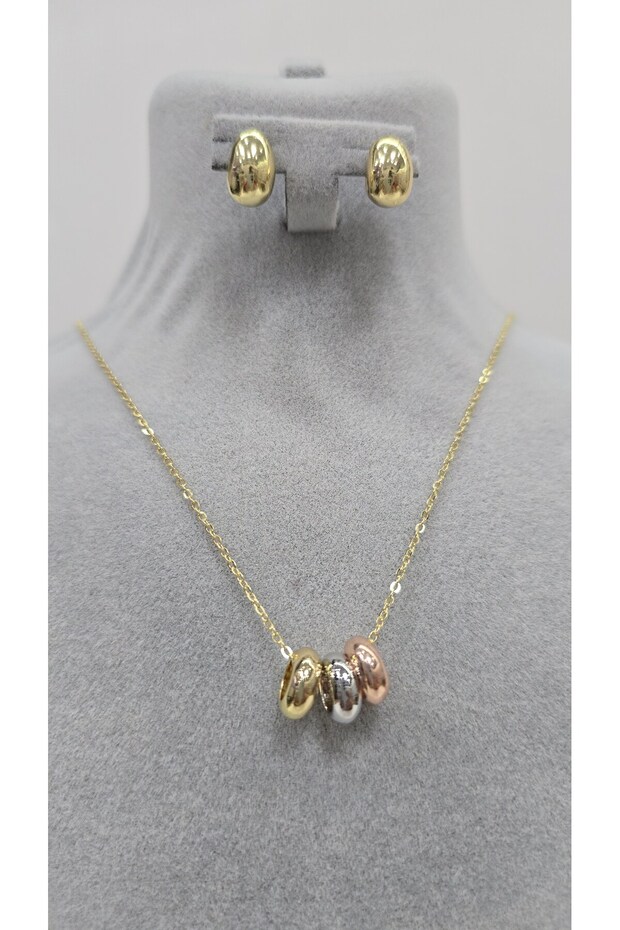 Stainless Steel Gold Color Lucky Ring Model Necklace, Earring Set