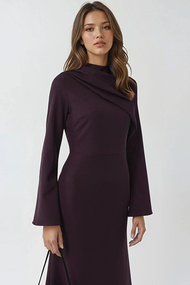 Drape Detaylı Uzun Elbise - 2