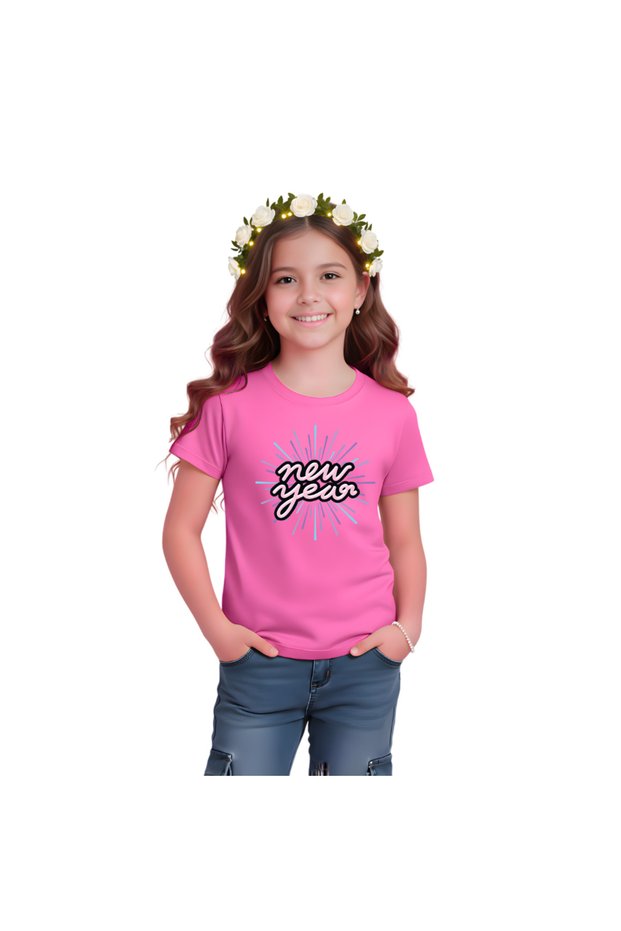 New Year Kids Girls Tshirt With Tiara Combo Set Soft Cotton Holiday Outfit | Stylish Festive Wear