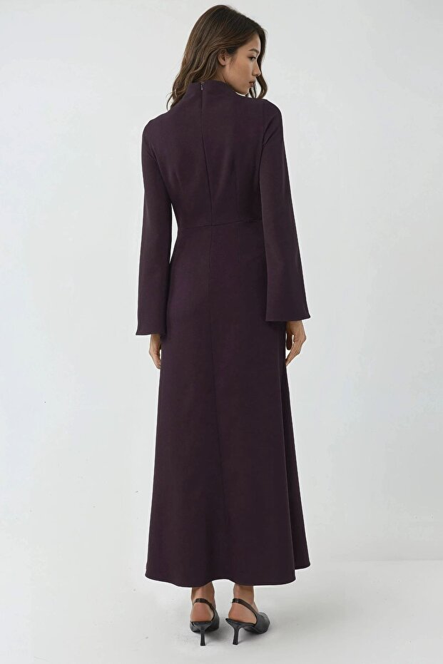 Drape Detaylı Uzun Elbise - 5