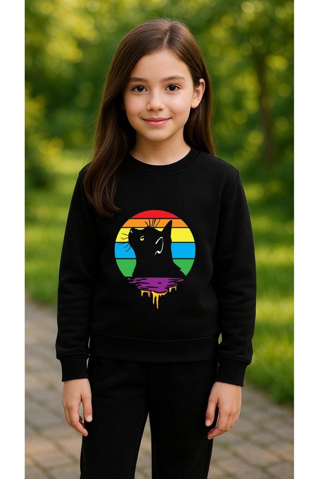 Team Sweatshirt Cat V6 B Printed Girls Boys Crew Neck3 4-5-6-7-8-9-10-11-12Years