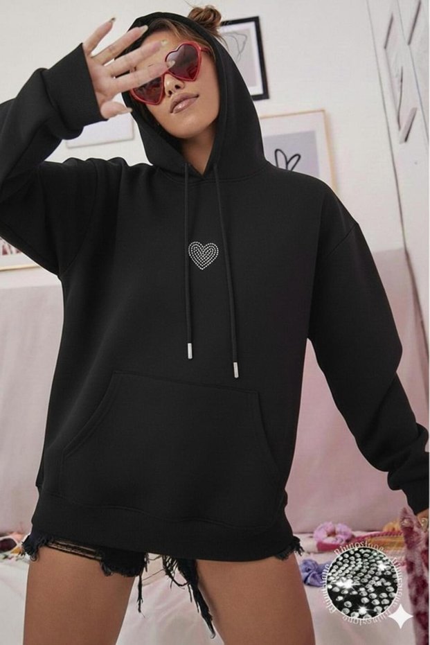 Women's Trock Stone Heart Printed Hooded Sweat