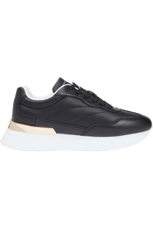 Women's Lace-Up Gold Detailed Thick Sole Sneaker - Black
