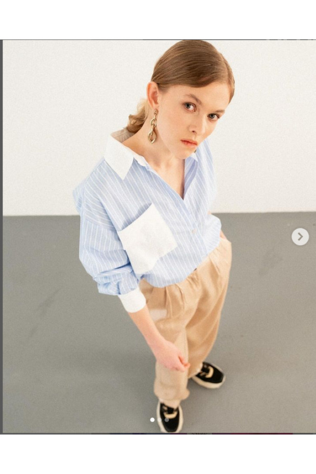 ÇİZGİLİ KADIN GÖMLEK - 4