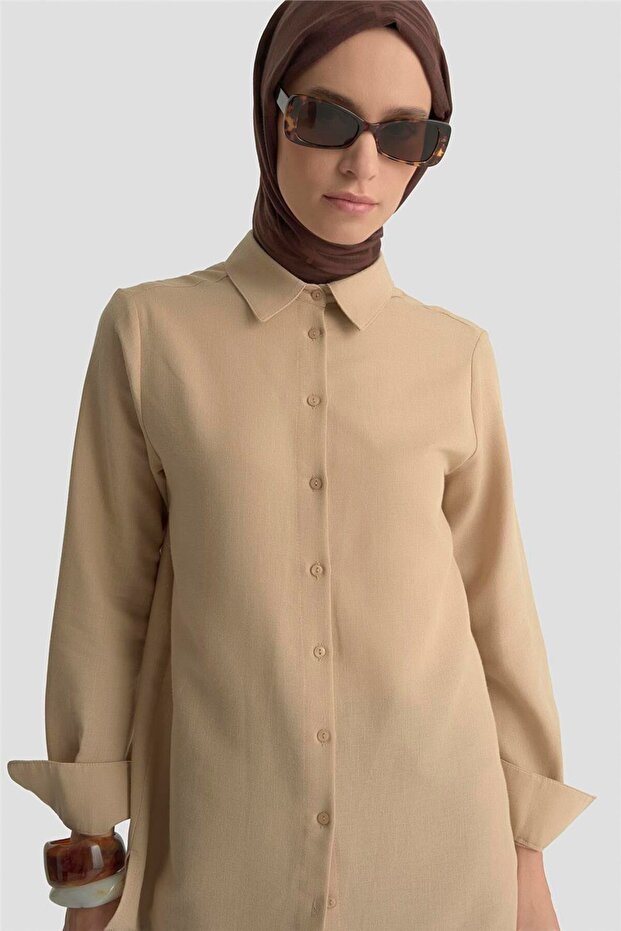 Keten Basic Gömlek 25Y3726 Camel - 1