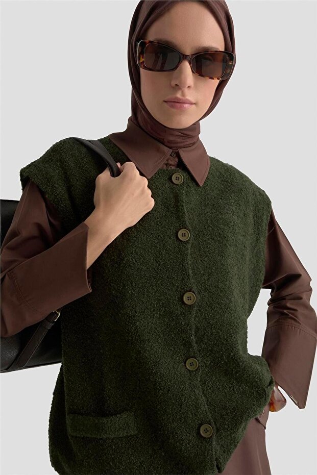 Oversized Knitwear Vest 25Kd6011 Khaki