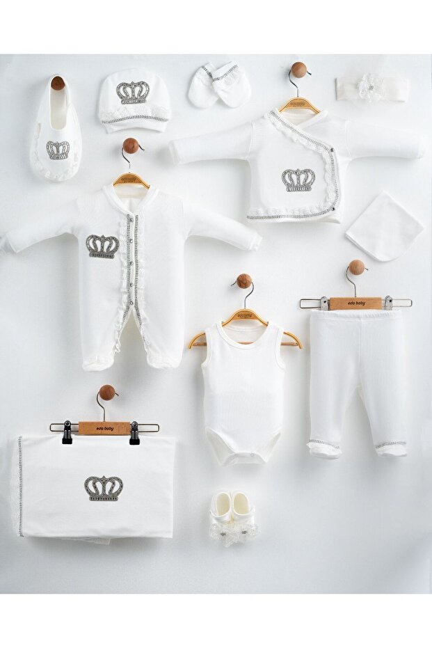Crowned Luxury Lace 100% Cotton 10-Piece Hospital Release Newborn Set