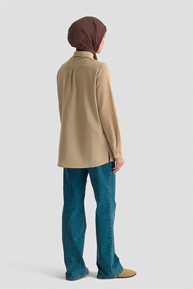 Keten Basic Gömlek 25Y3726 Camel - 4