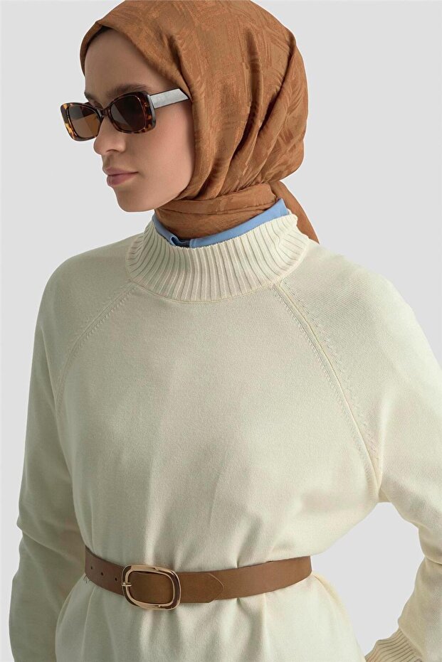 Düğmeli Basic Oversize Kazak 25KD6016 Ekru - 4