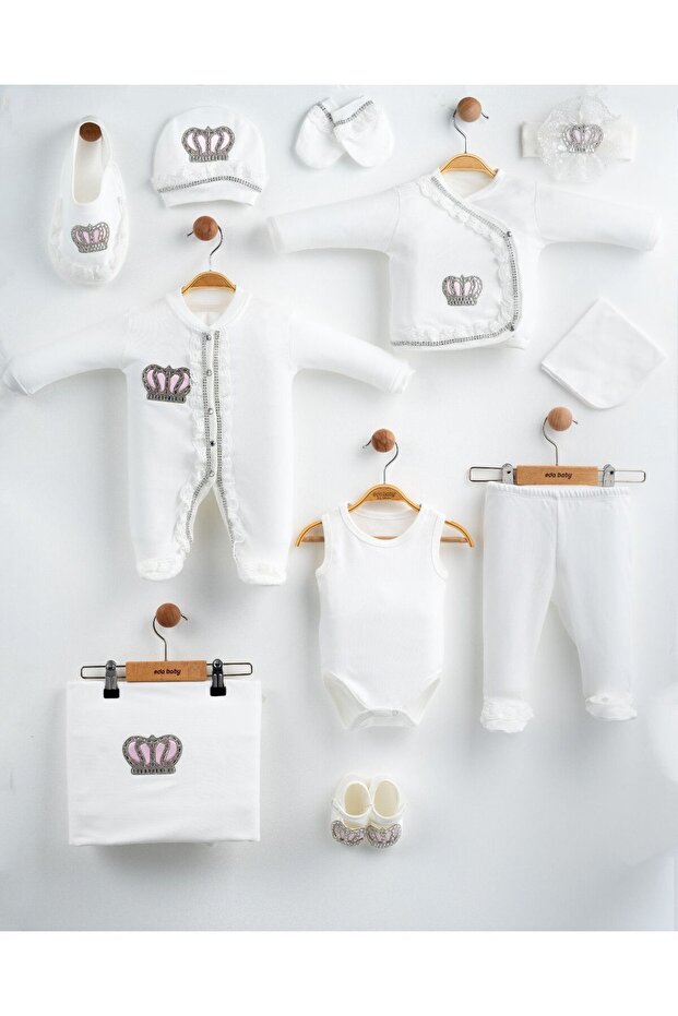 Crowned Luxury Lace 100% Cotton 10-Piece Hospital Release Newborn Set