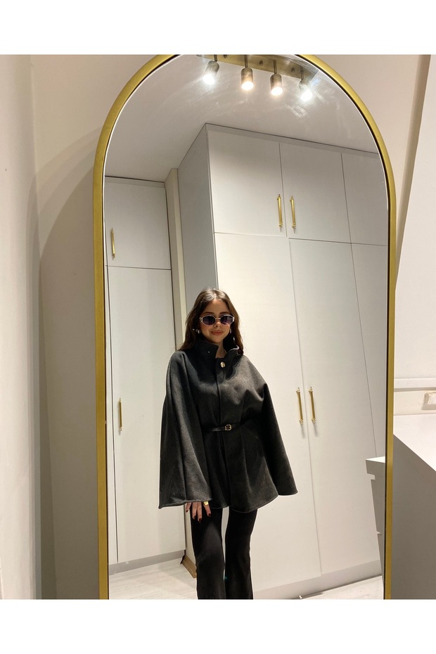 Antrasit Oversize Kemerli Panço - 6