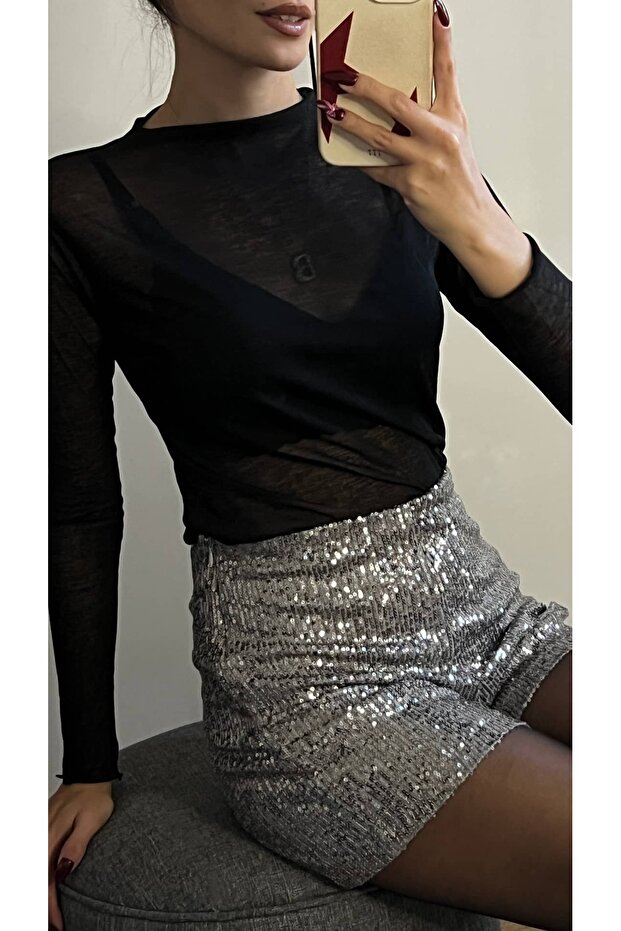 Pul Payetli Mini Şort - 2