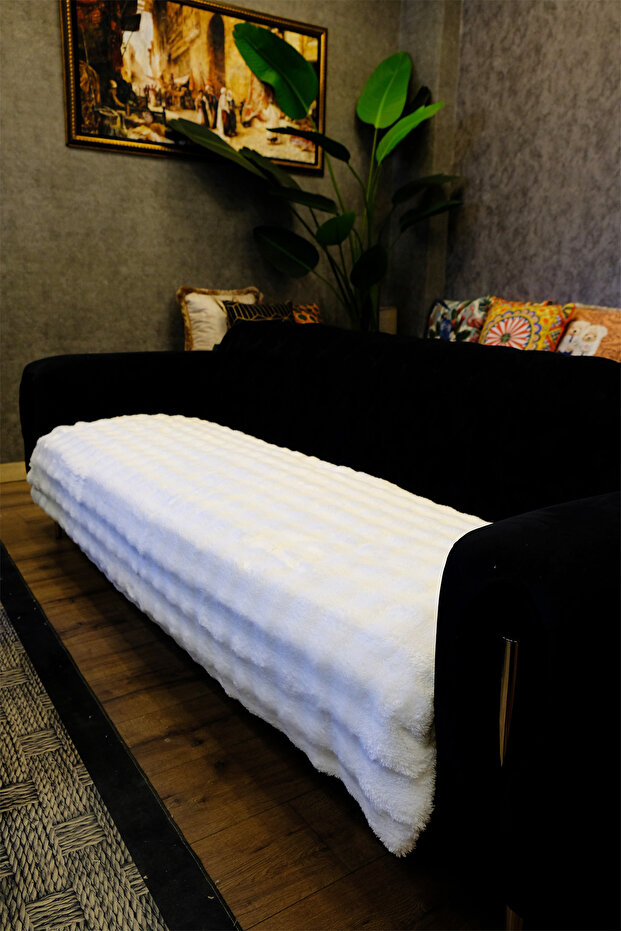 Plush Sofa Cover Fluffy Bubble White Just for Sitting 1 Piece 90X200 cm