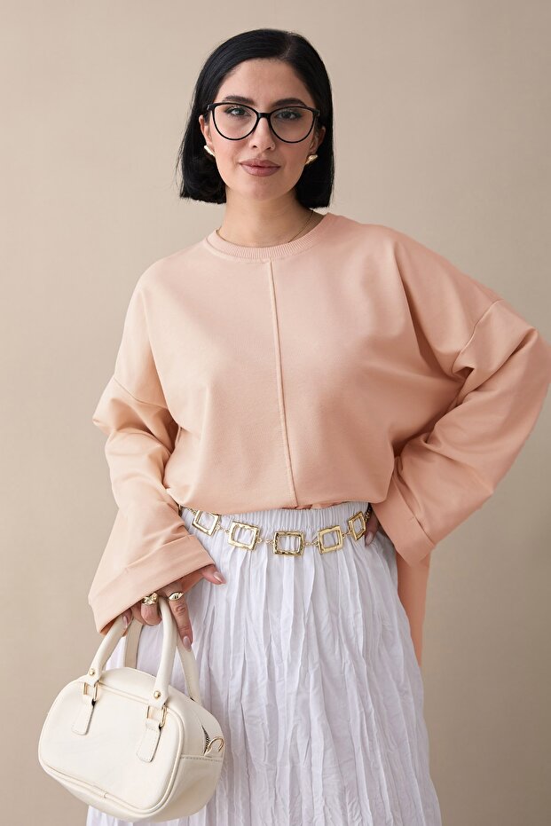 Kolu Katlamalı Oversize Somon Sweat - 5