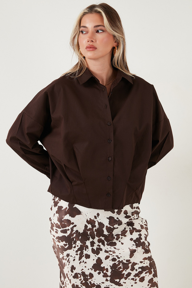 Cotton Oversized Short in the Front and Long in the Back Classic Collar Shirt Shirt 6834985