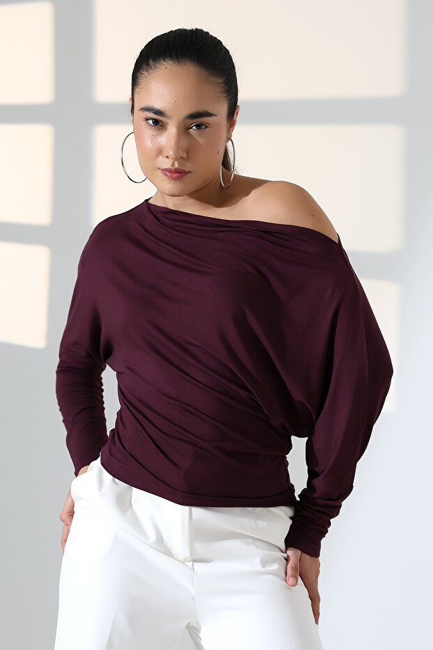 Women's Shoulder Dropped Asymmetrical Long Sleeve Blouse