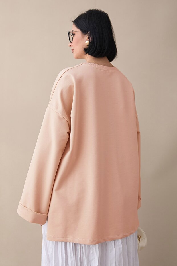 Kolu Katlamalı Oversize Somon Sweat - 6