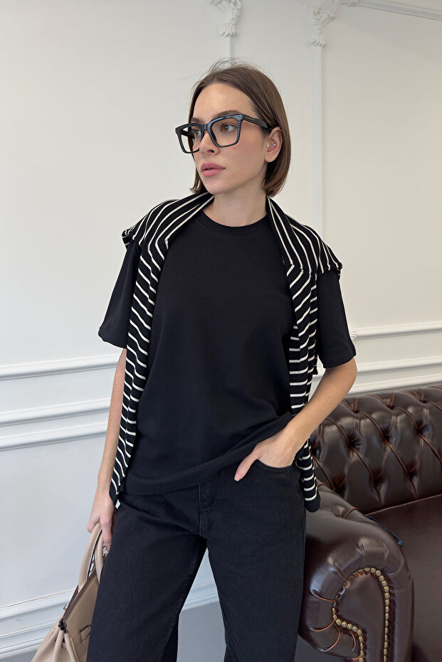 Tričko s krátkým rukávem Basic - ČERNÉ - 3